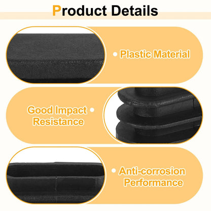 Set of 4 Plastic Hole Plugs for Oval Pipe Tubing 50x25mm (Black)
