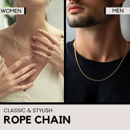Gold Rope Chain Necklace for Women Men Plated 925 Sterling Silver