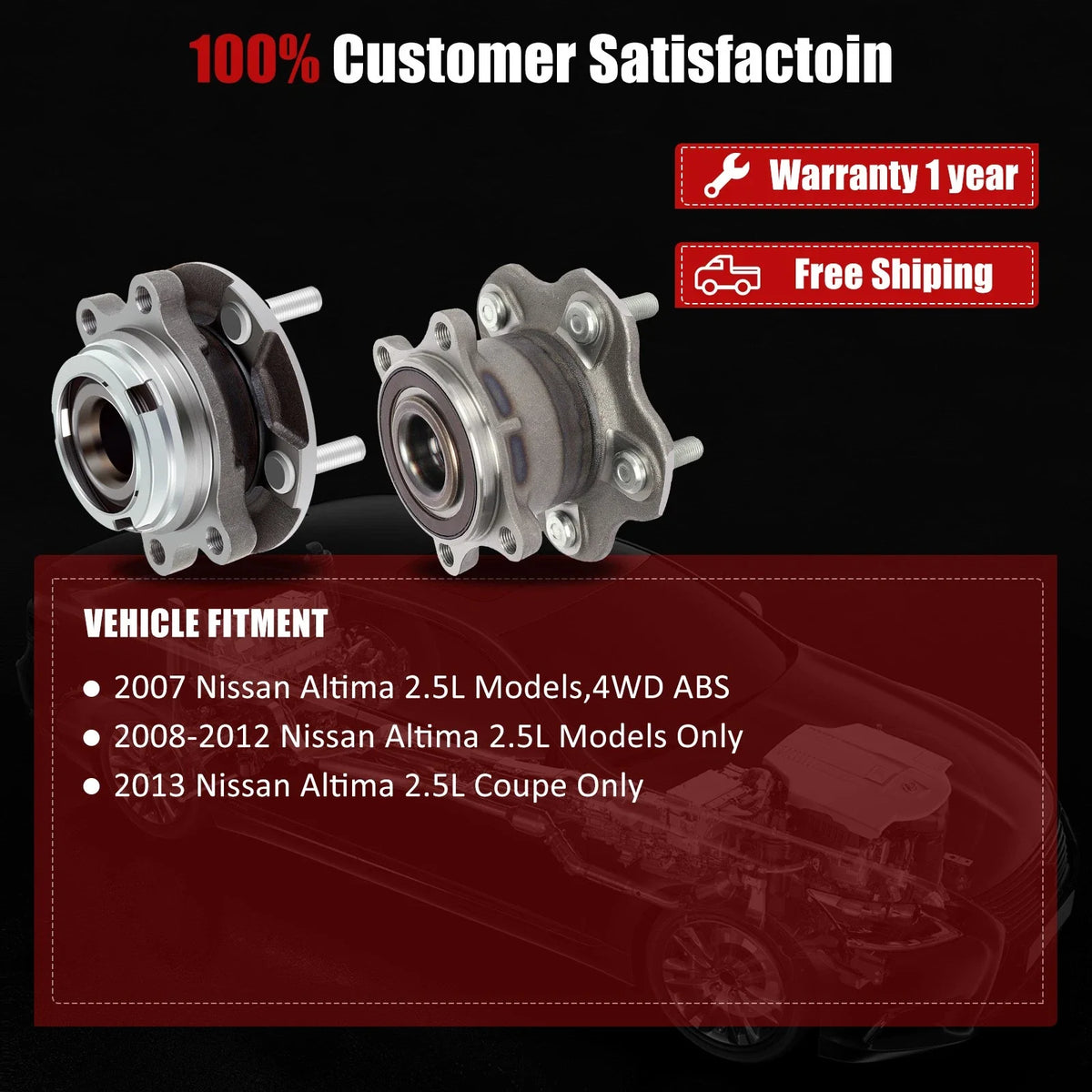 Set of 4 Wheel Hub Bearing Assemblies for Nissan Altima 2008–2012