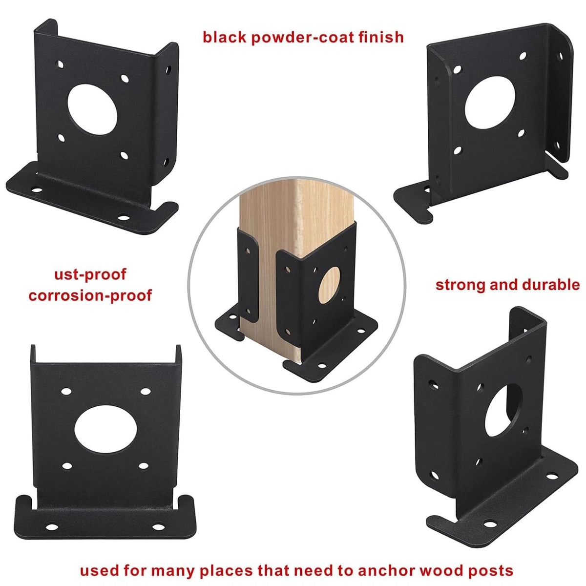 Set of 4 Wood Fence Pergola Post Base Brackets for Black Finish