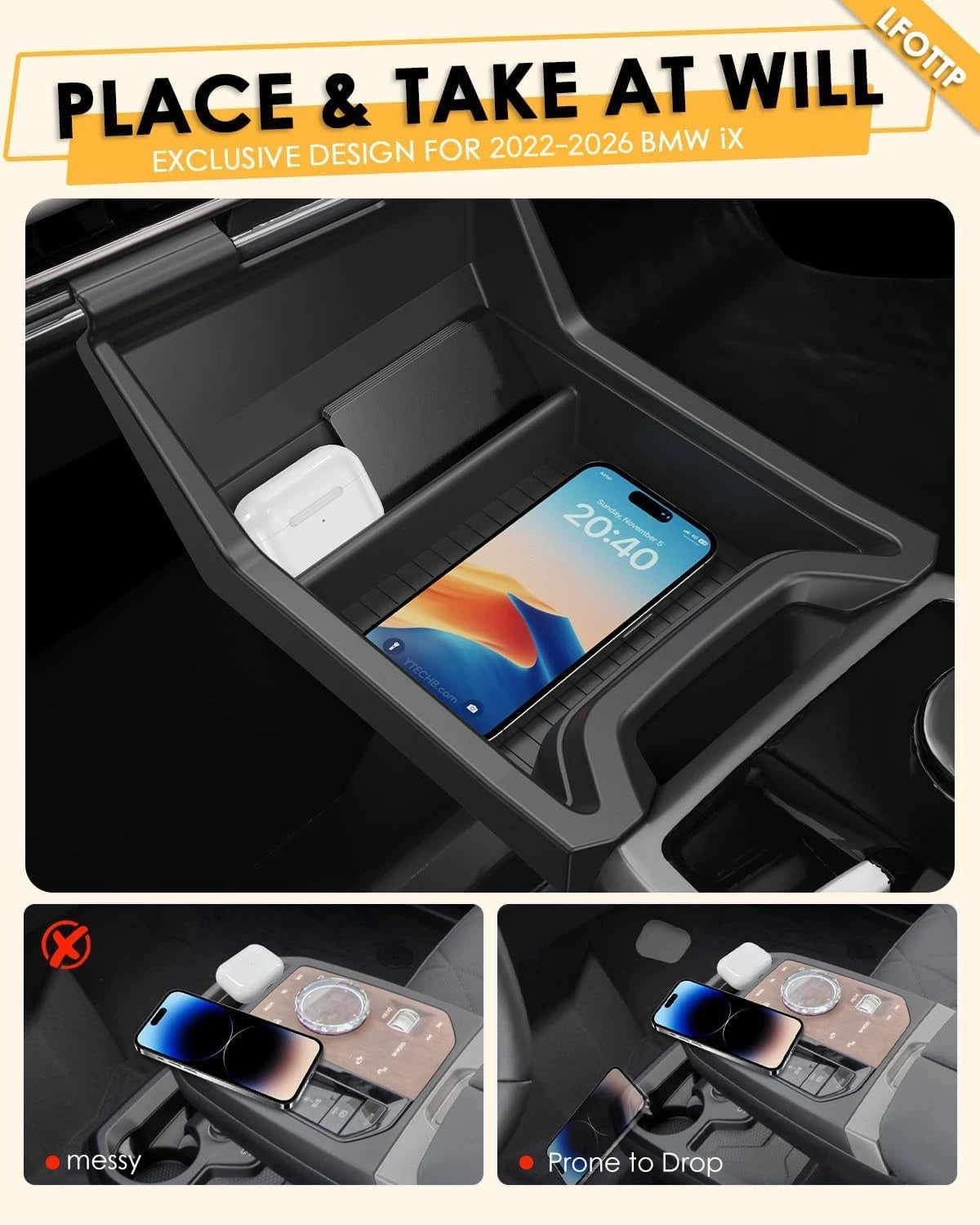 Center Console Organizer Tray for BMW iX (2022–2026)