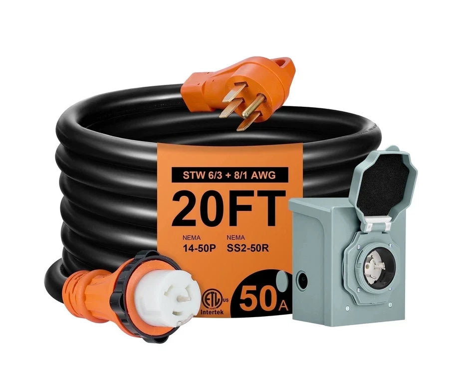 50 Amp 20FT Extension Cord for RV Travel Trailer (14-50P to SS2-50R)