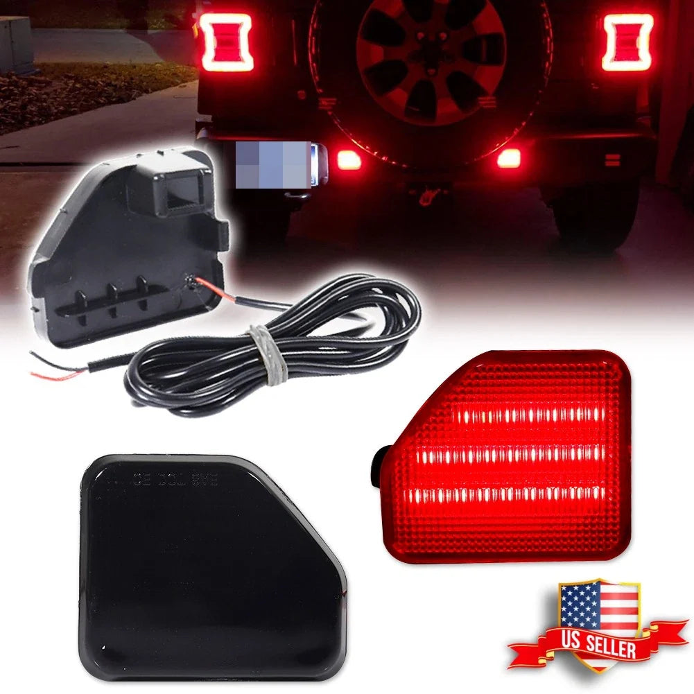 Smoked Lens Red LED Rear Bumper Reflector Light Kit for Jeep Wrangler JL (2018–2023)