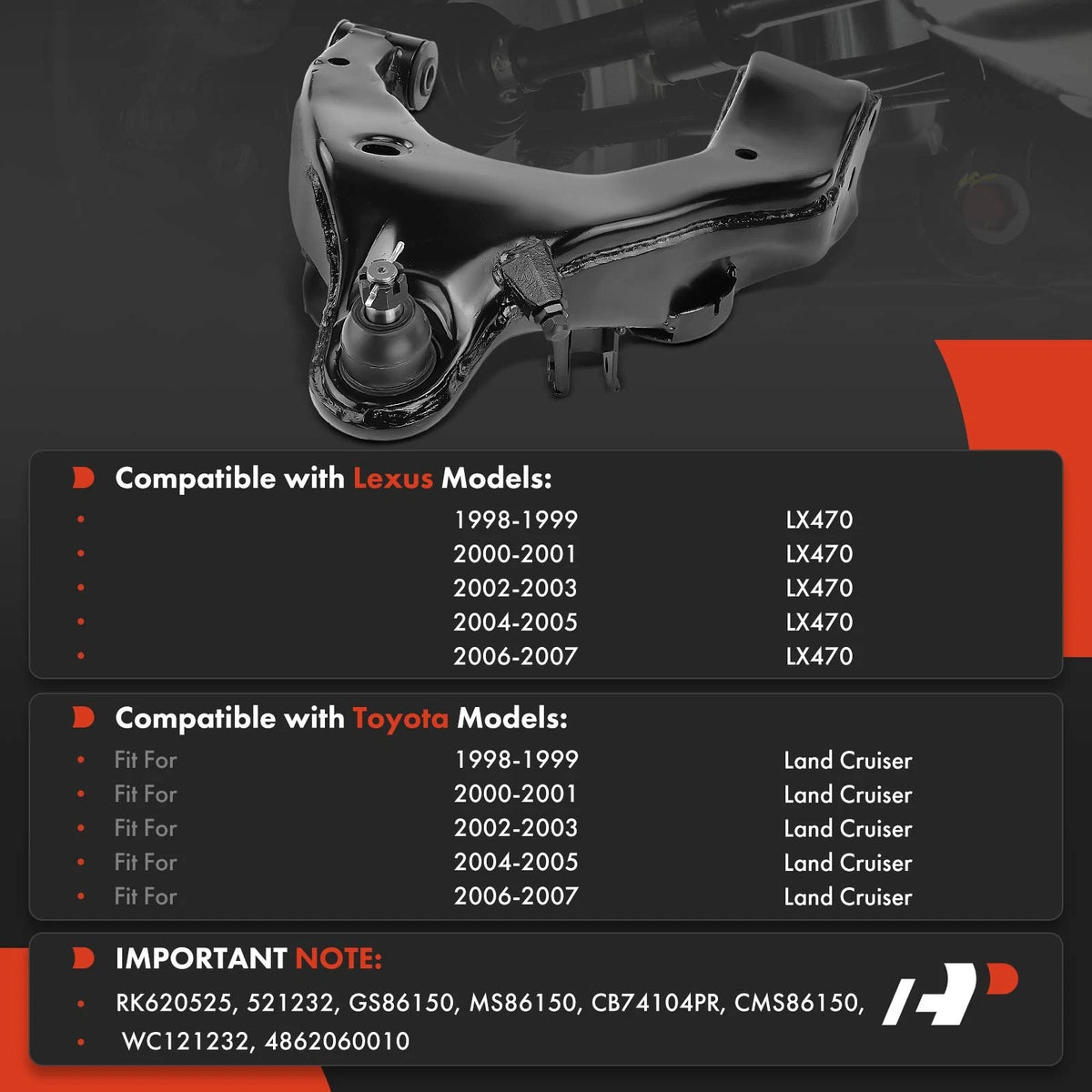 Front Right Lower Control Arm Ball Joint for Toyota Land Cruiser (2008–2021) - 4862060010, MS86150, WC121232, RK620525