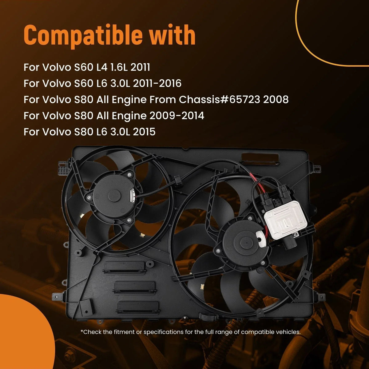 Cooling Fan Assembly for Volvo S60 S80 V60 XC60 XC70 (2008–2016) 30668629 31686808