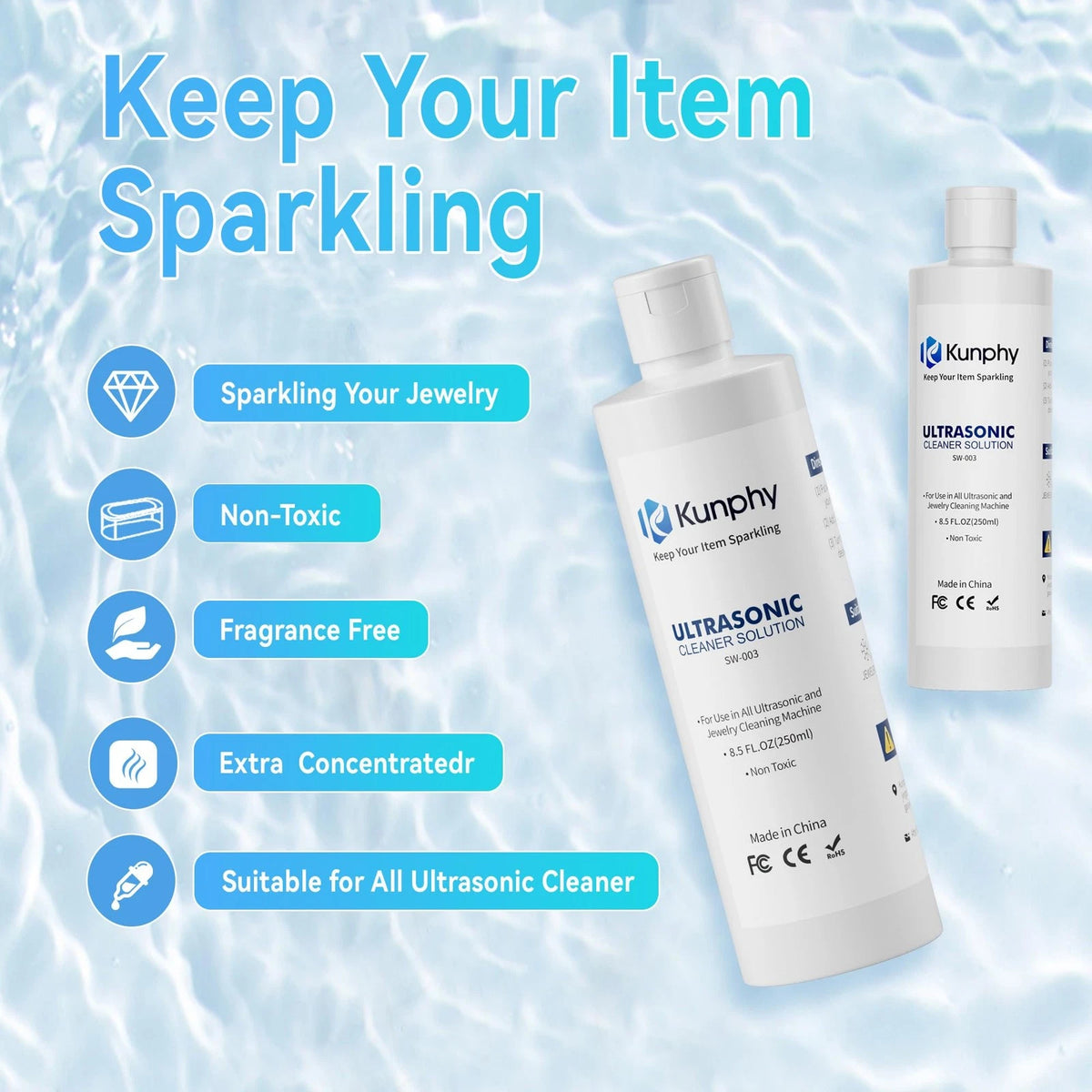 Ultrasonic Jewelry Cleaner Solution for Gold, Silver, Platinum 8.5oz