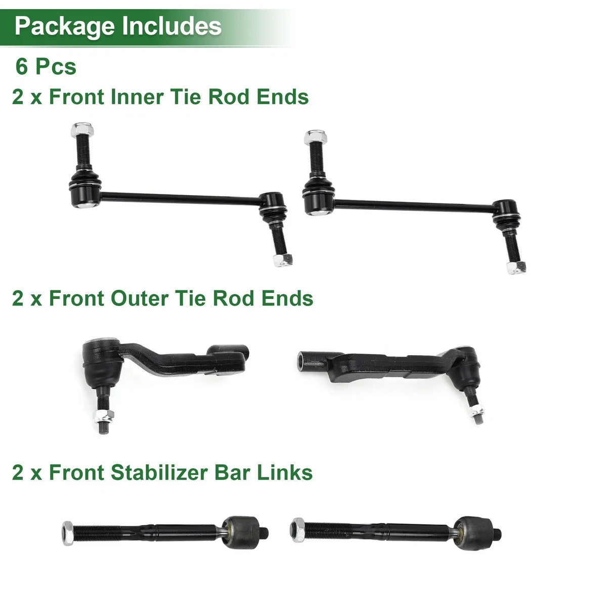 6pcs Front Suspension Kit Tie Rod End for Chrysler 300, Dodge Charger (2005–2010)