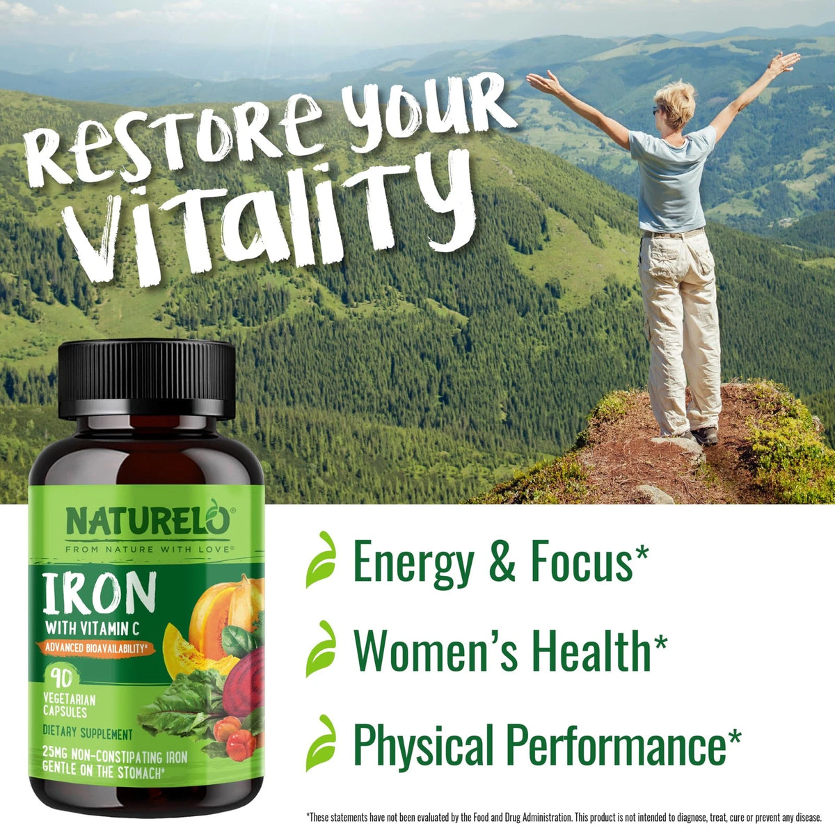 Vegan Iron Supplement with Vitamin C - 90 Count (Pack of 1)