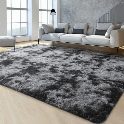 4x6 Feet Tie-Dyed Dark Grey Shaggy Area Rug for Living Room
