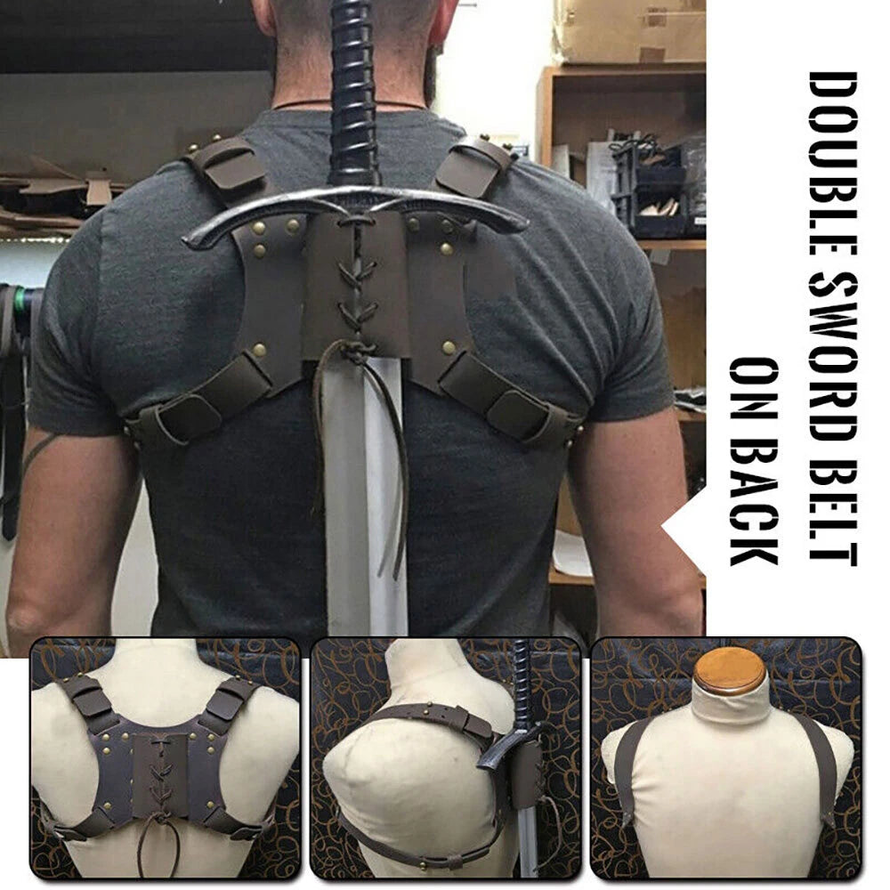 Medieval Retro PU Leather Back Sword Holder Scabbard for Cosplay