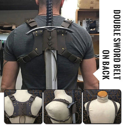 Medieval Retro PU Leather Back Sword Holder Scabbard for Cosplay