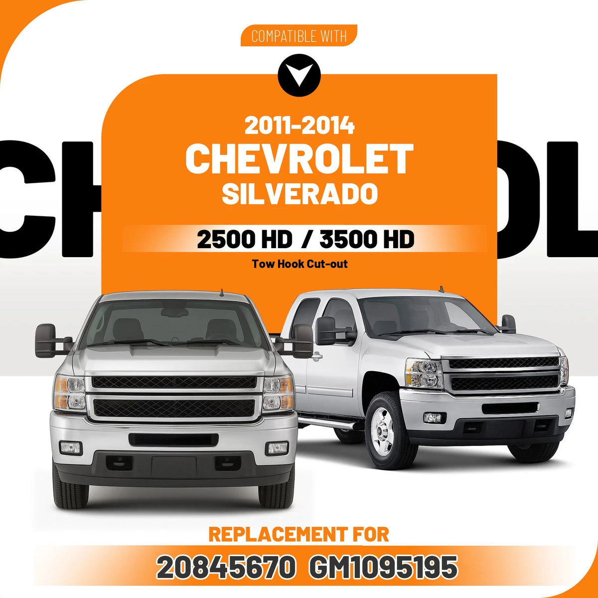 Front Bumper Valance Air Deflector for Chevrolet Silverado 2500HD 3500HD (2011–2014) - CON-A000284, Replace for 20845670, GM1095195