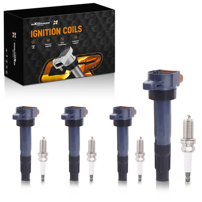 Set of 4 Ignition Coils & 4 Spark Plugs for Suzuki Kizashi 2.4L I4 (2013)