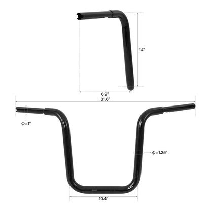 14" Rise 1-1/4" Ape Hanger Handlebar for Harley Fat Boy Low Rider (2018–2026)