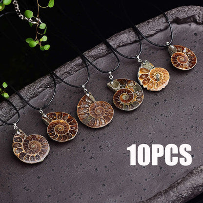 10PC Natural Quartz Crystal Conch Fossil Pendant Necklace