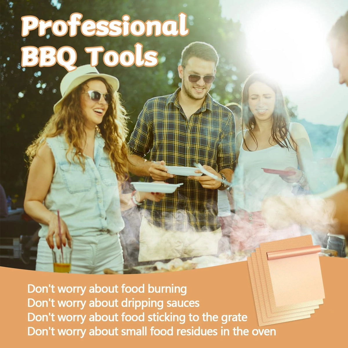Set of 6 Copper Grill Mats for Outdoor Grill