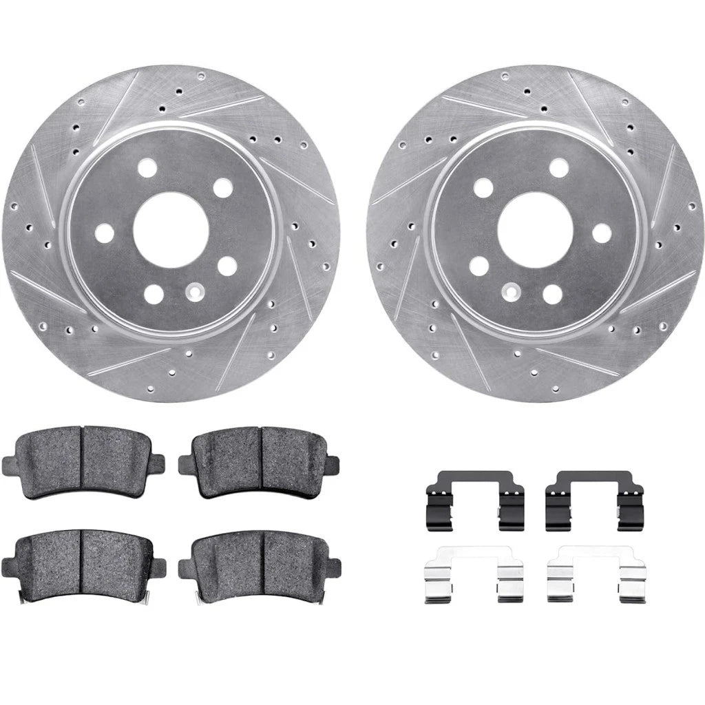 Set of 2 Rear Rotors for Chevy Impala (2014–2020) ALX-PAU-DF-7512-65024-CLA5, Drilled and Slotted