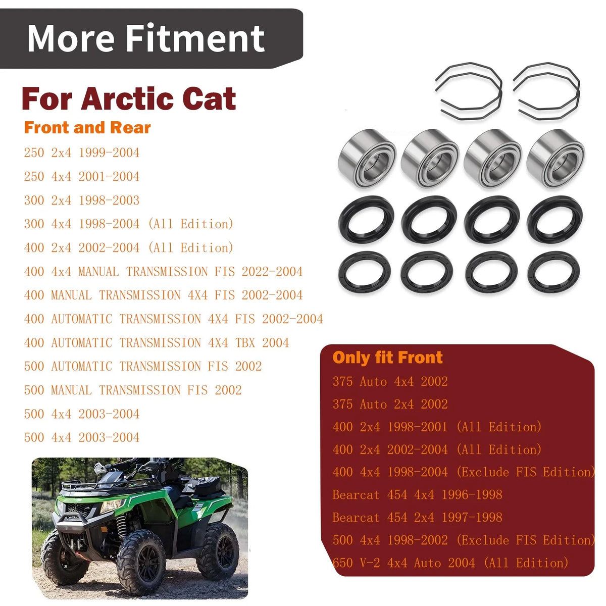 Wheel Bearings & Seals Kit for Arctic Cat 250 300 400 500 (1998–2004)