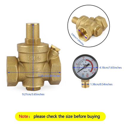 1" Brass Adjustable Water Pressure Reducing Regulator Valve with Gauge for I012-A009