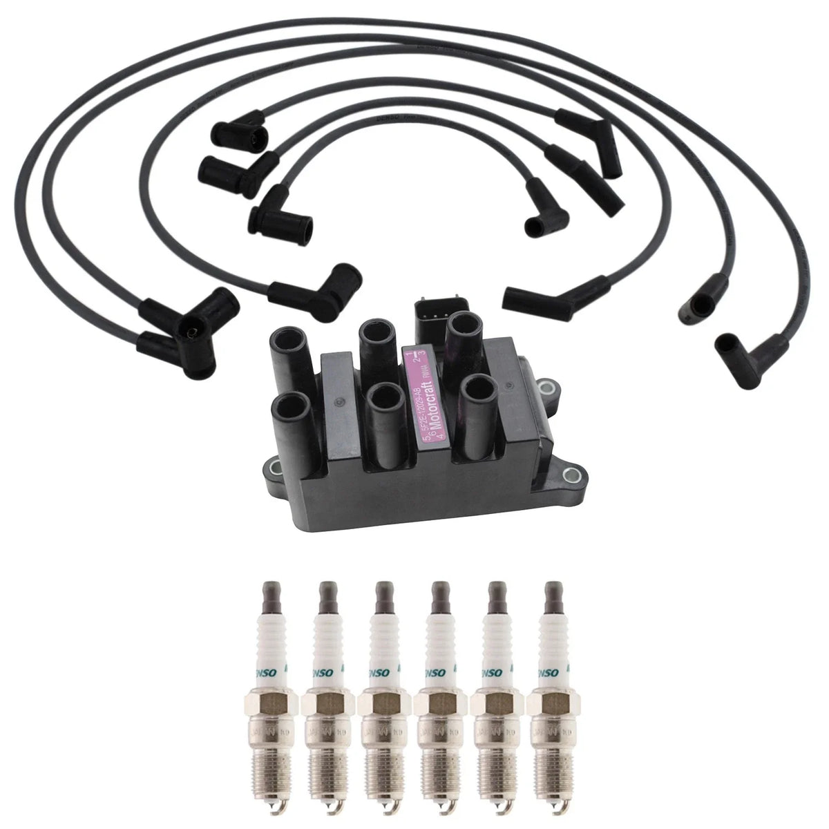Ignition Coil & 6 Iridium Spark Plugs Wire Set for Mustang V6