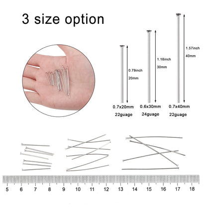 600pcs 304 Stainless-Steel Head Pins for Jewelry (0.7x20mm, Silver)