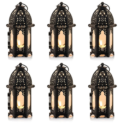 Set of 6 Hanging Candle Holder Lanterns - Glass Hexagon Centerpiece