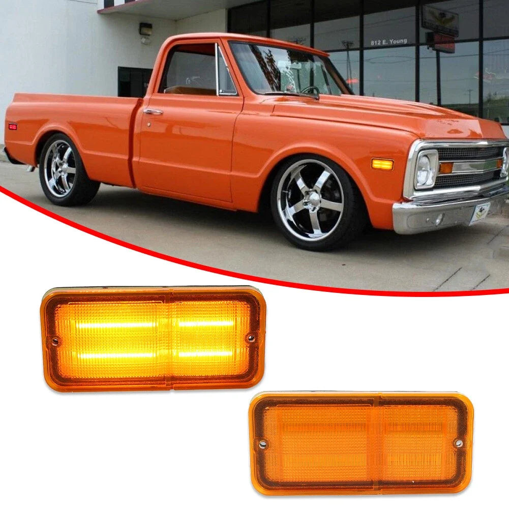2X Amber LED Front Side Marker Lights for Chevrolet GMC C/K Pickup (1968–1972)