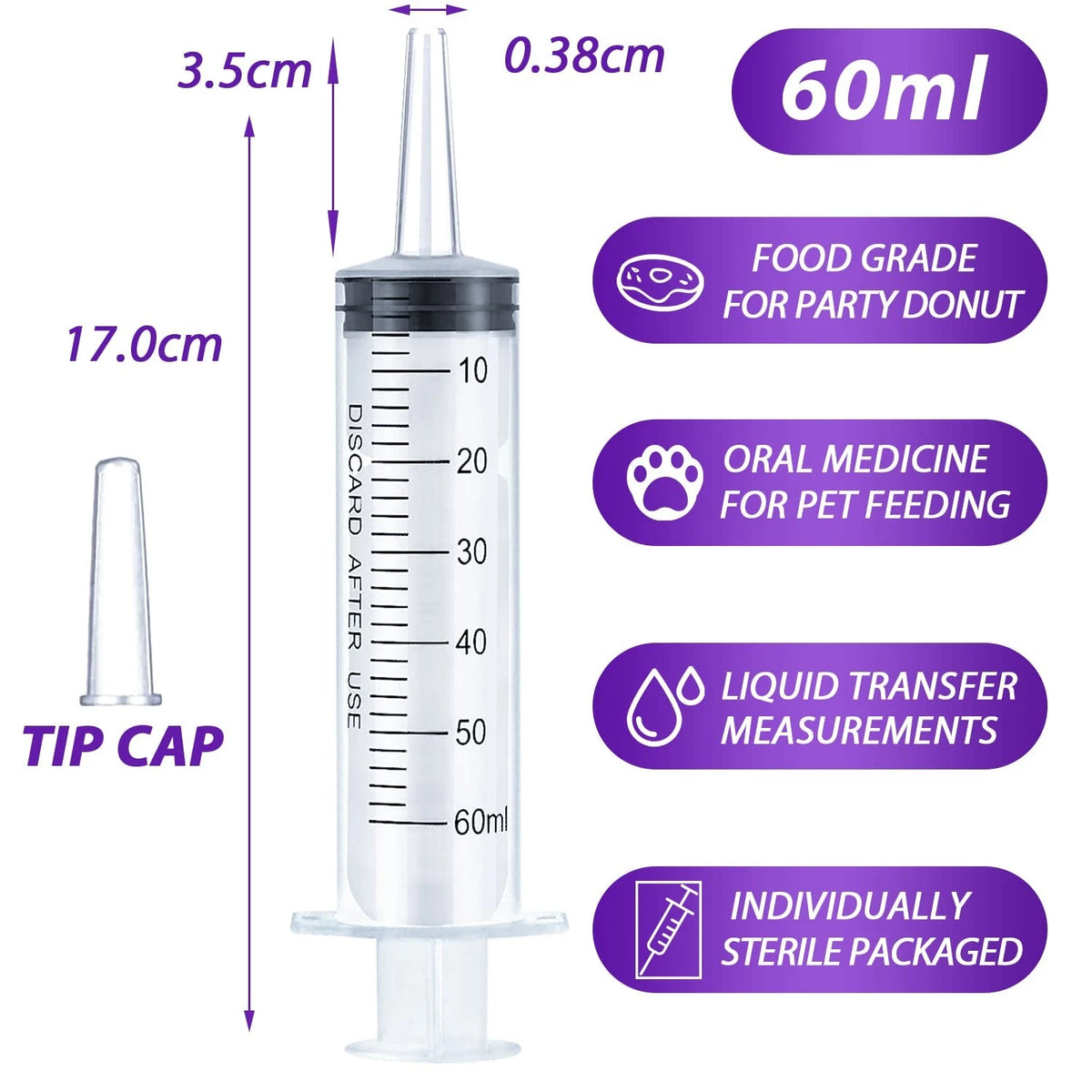 3X 60ml Syringe for Liquid Measurement, Oral, Scientific Labs