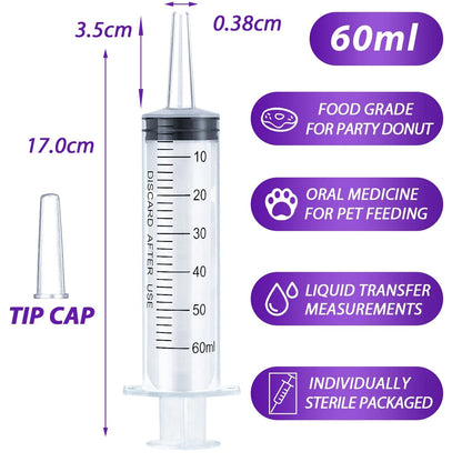 3X 60ml Syringe for Liquid Measurement, Oral, Scientific Labs