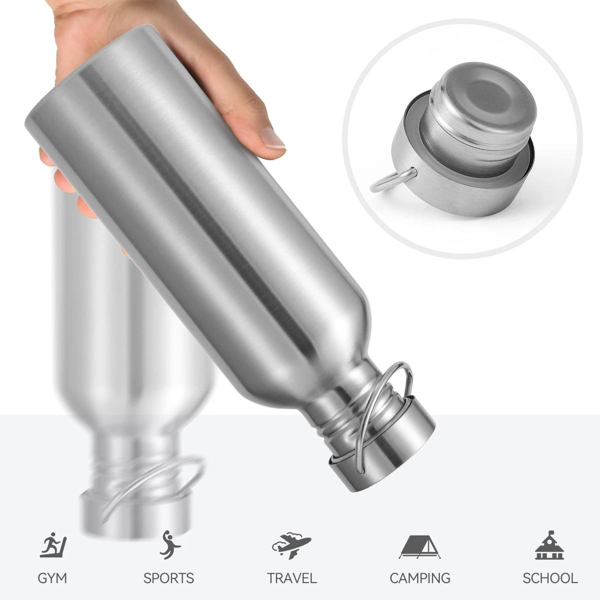 32oz Uninsulated Water Bottle for Universal Use (32 Ounces, Silver)