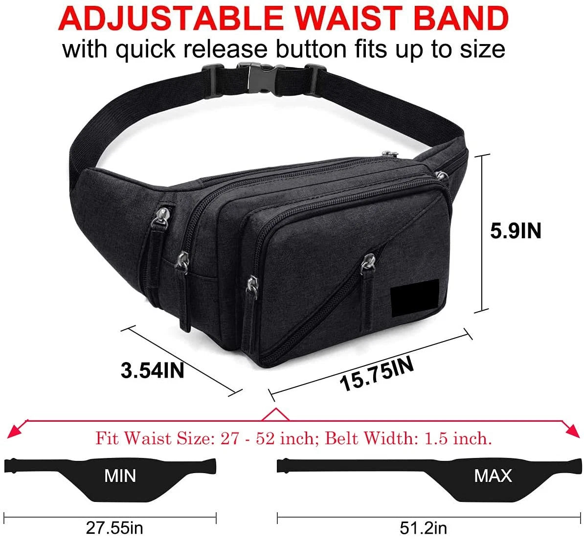 Concealed Carry Pistol Waist Bag for Tactical Use (Medium, Black)