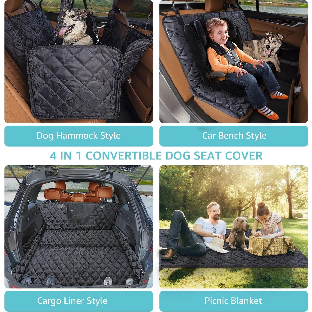 Dog Car Seat Cover for Back Seat (100% Waterproof, Mesh Window)