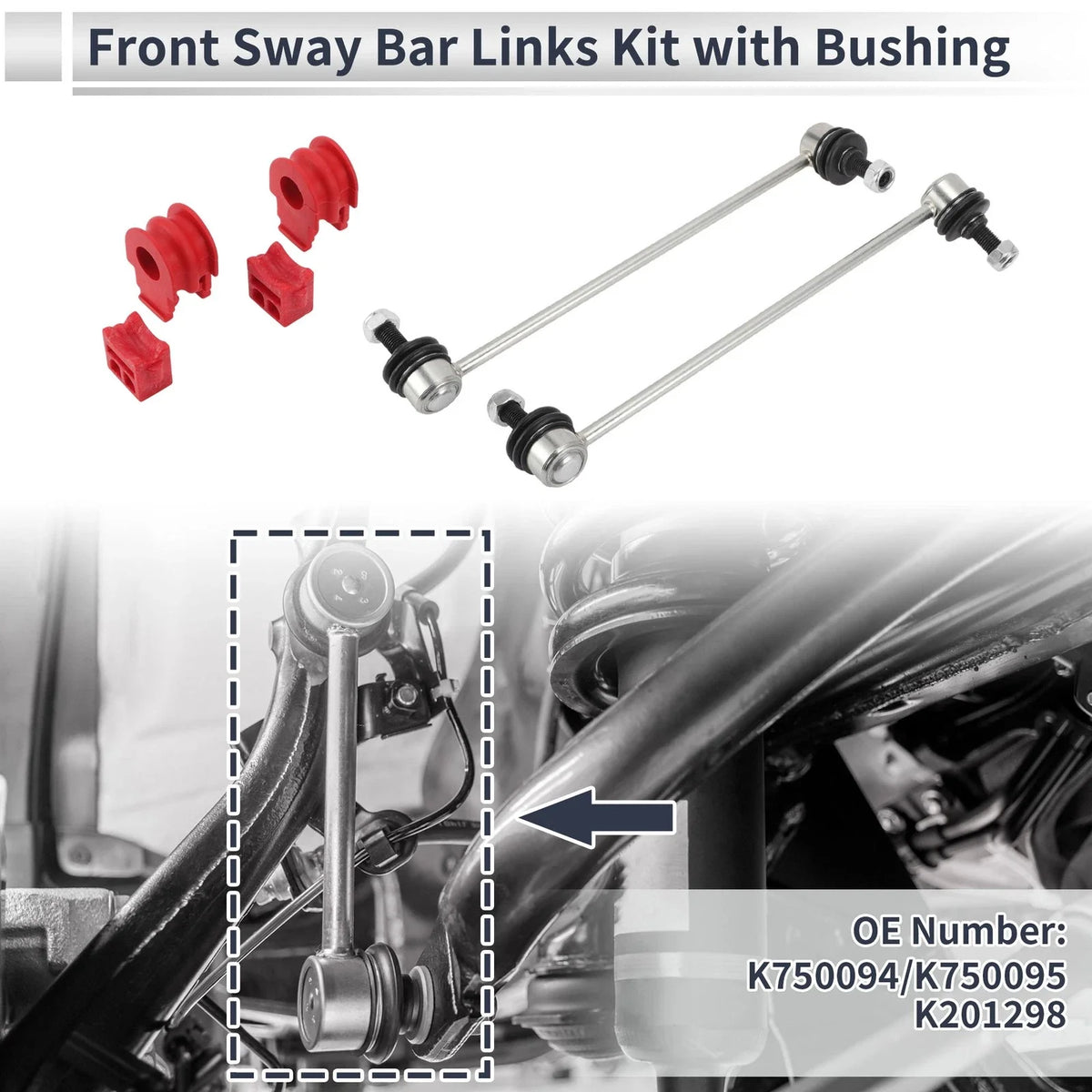 Front Stabilizer Bar Links Set of 2 with Bushings for Nissan Rogue (2008–2013) No.K750094
