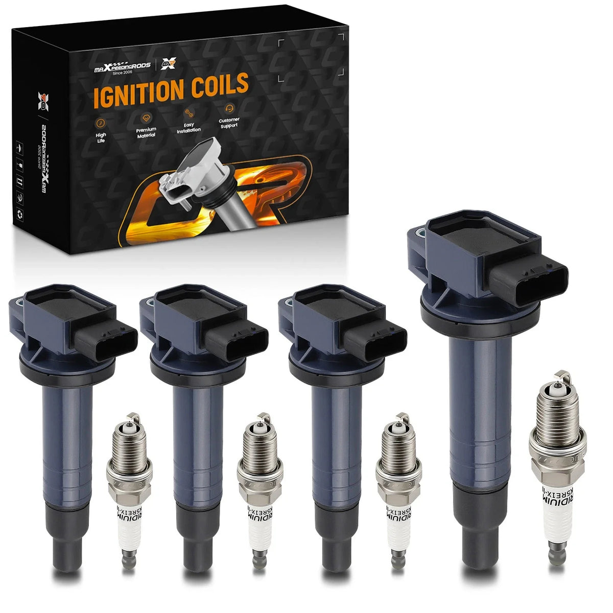 Set of 4 Ignition Coils & Spark Plugs for Toyota Echo Prius Yaris L4 1.5L UF316