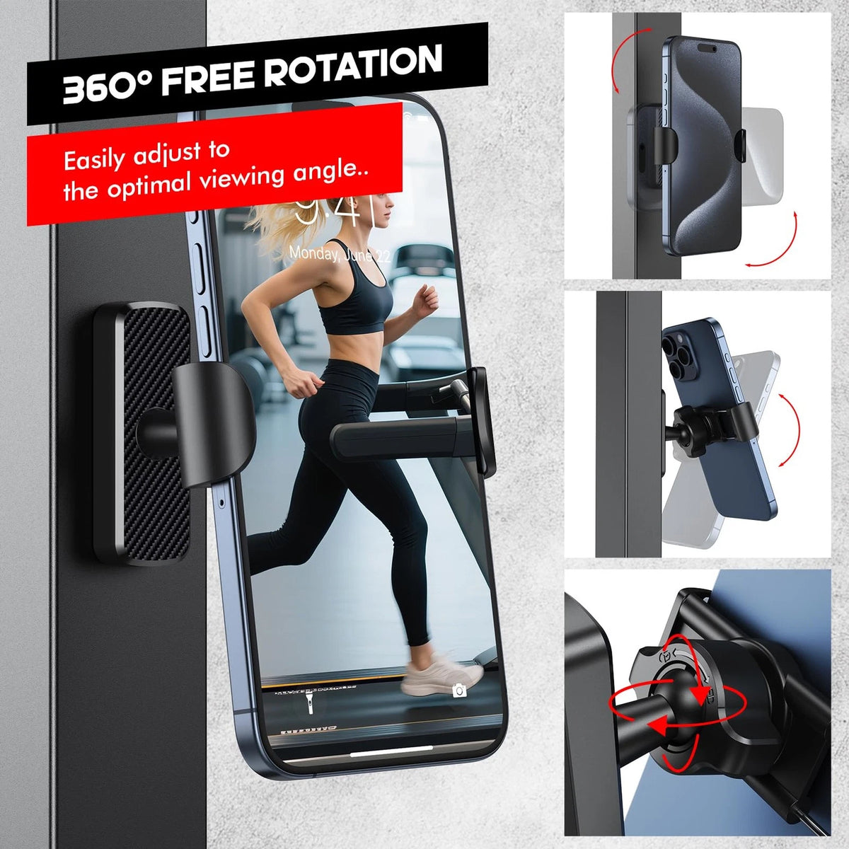 Magnetic Phone Holder for Gym - Powerful N52 Magnet Base, Black