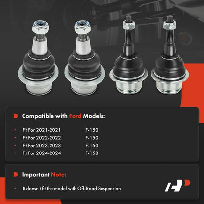 Set of 4 Front Lower & Upper Ball Joints for Ford F-150 (2021–2024)