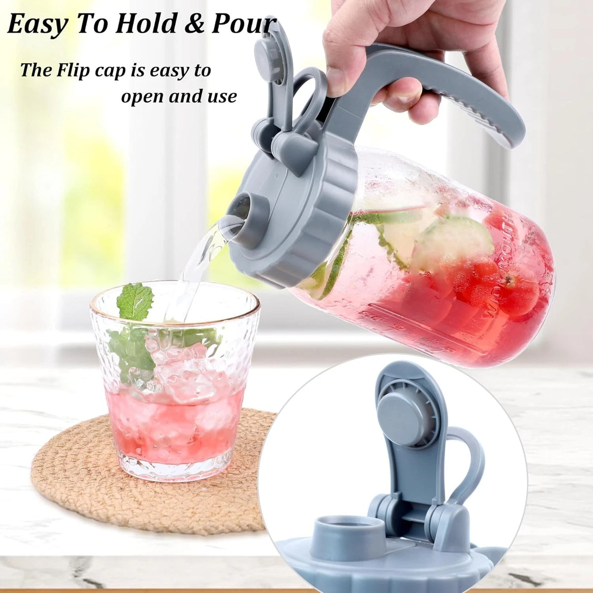 32 OZ Glass Pitcher with Pour Spout for Mason Jar (No Part Numbers)