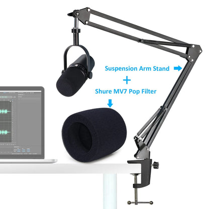 MV7 Boom Arm Mic Stand with Pop Filter for Universal Use (2023)