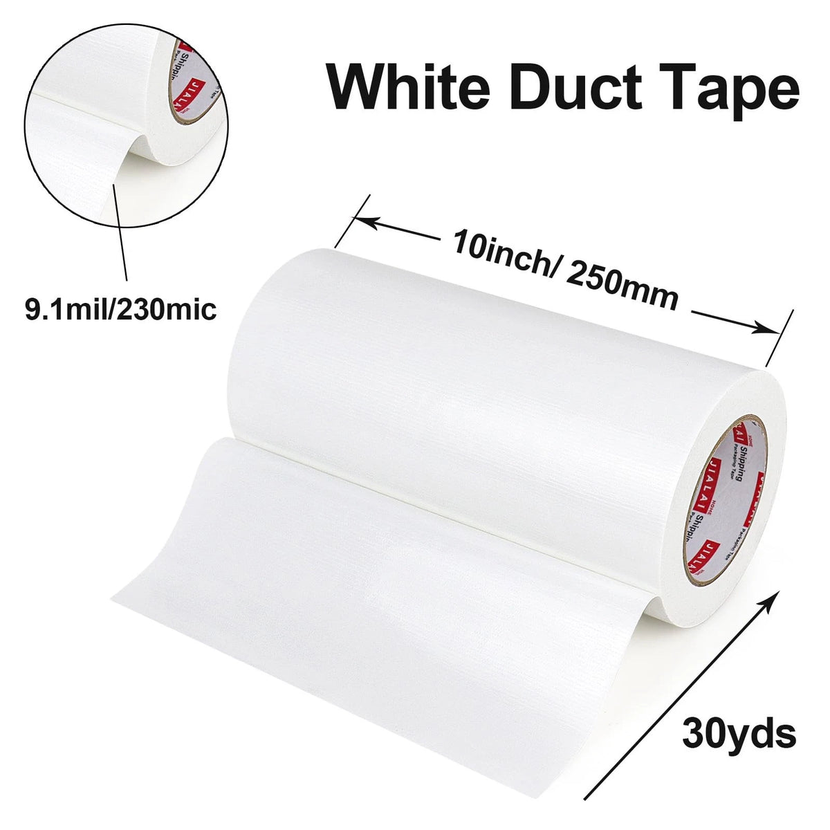 10" Wide White Duct Tape, Heavy Duty Waterproof Tape (10 Inches x 30 Yards)