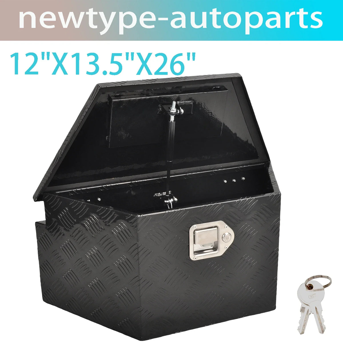 Tool Box for Pickup Truck (26"x13.3"x12") - Black Aluminum, Lock & Key