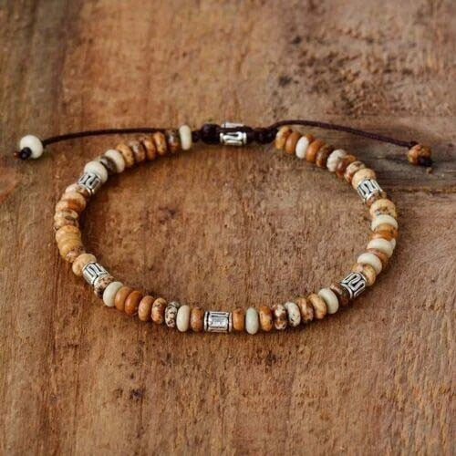 4mm Round Bead Natural Turquoise Picture Jasper Stone Bracelet