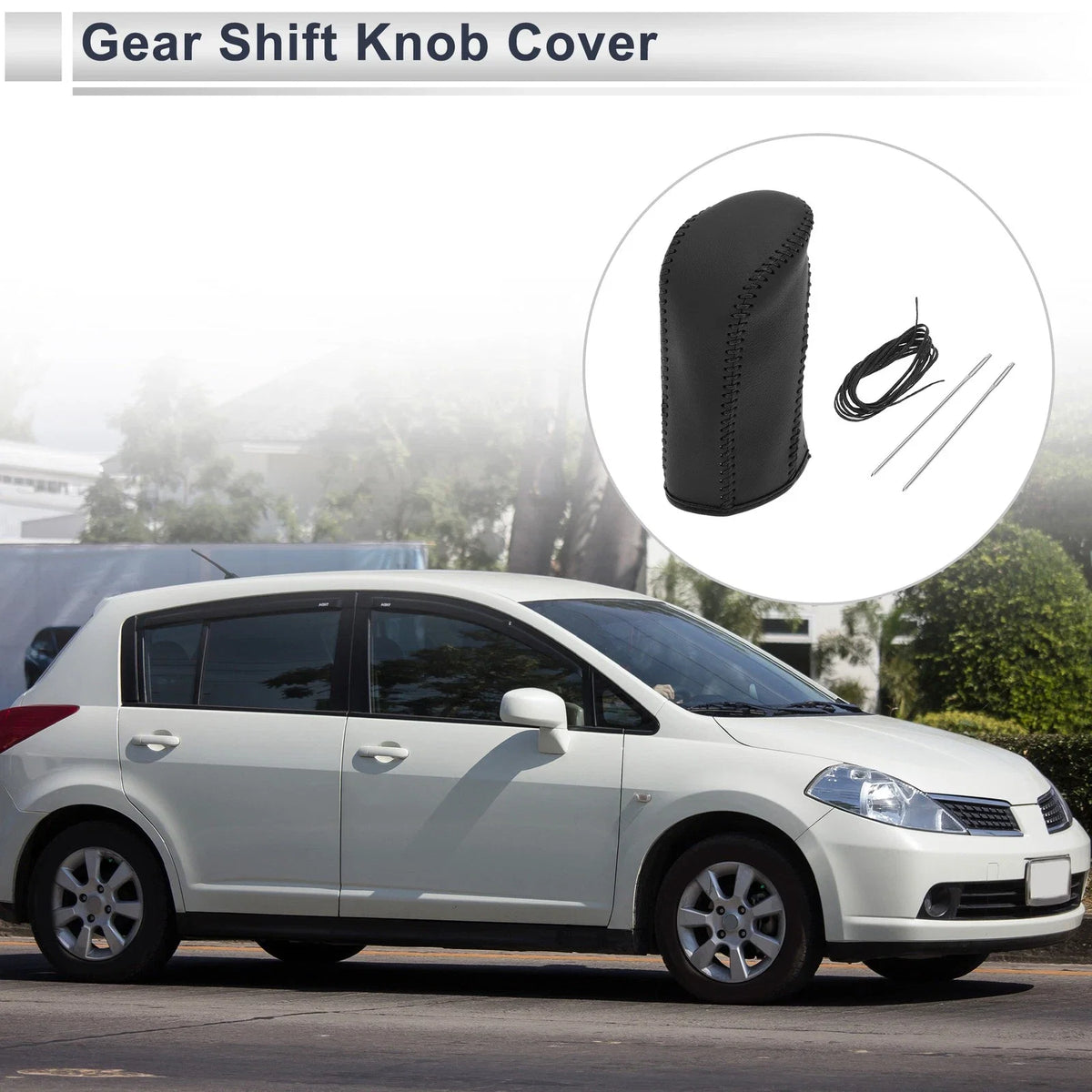 1 Pc Gear Shift Knob Cover for Nissan Tiida (2004–2012) Black Faux Leather