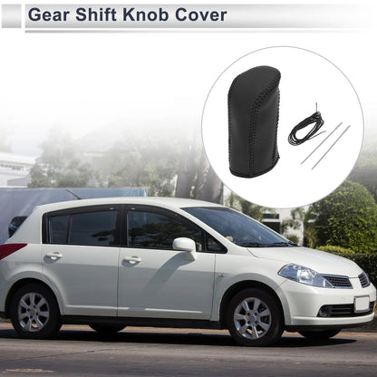 1 Pc Gear Shift Knob Cover for Nissan Tiida (2004–2012) Black Faux Leather