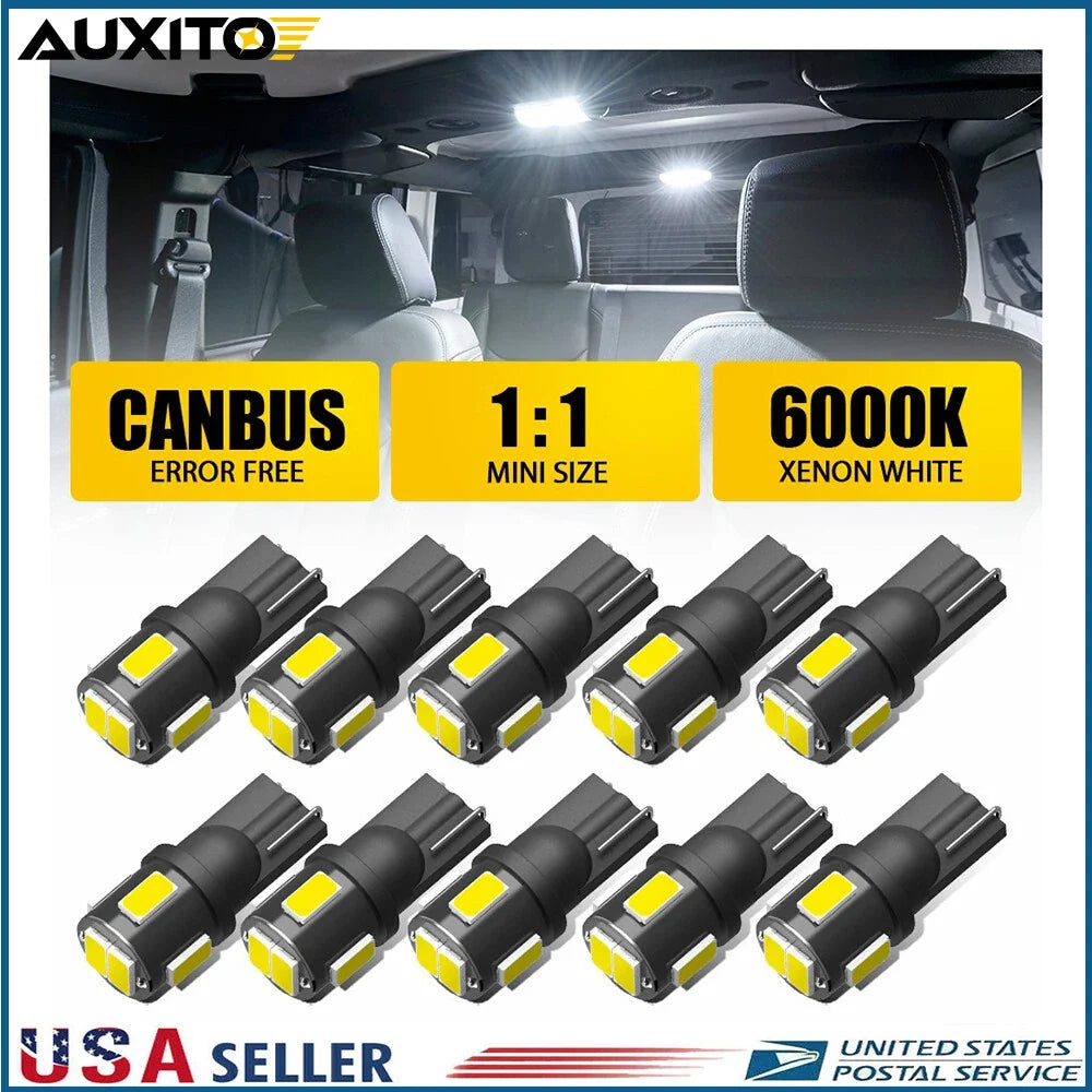10 pcs T10 LED License Plate Light Bulbs 6000K for Universal Fit (All Years)