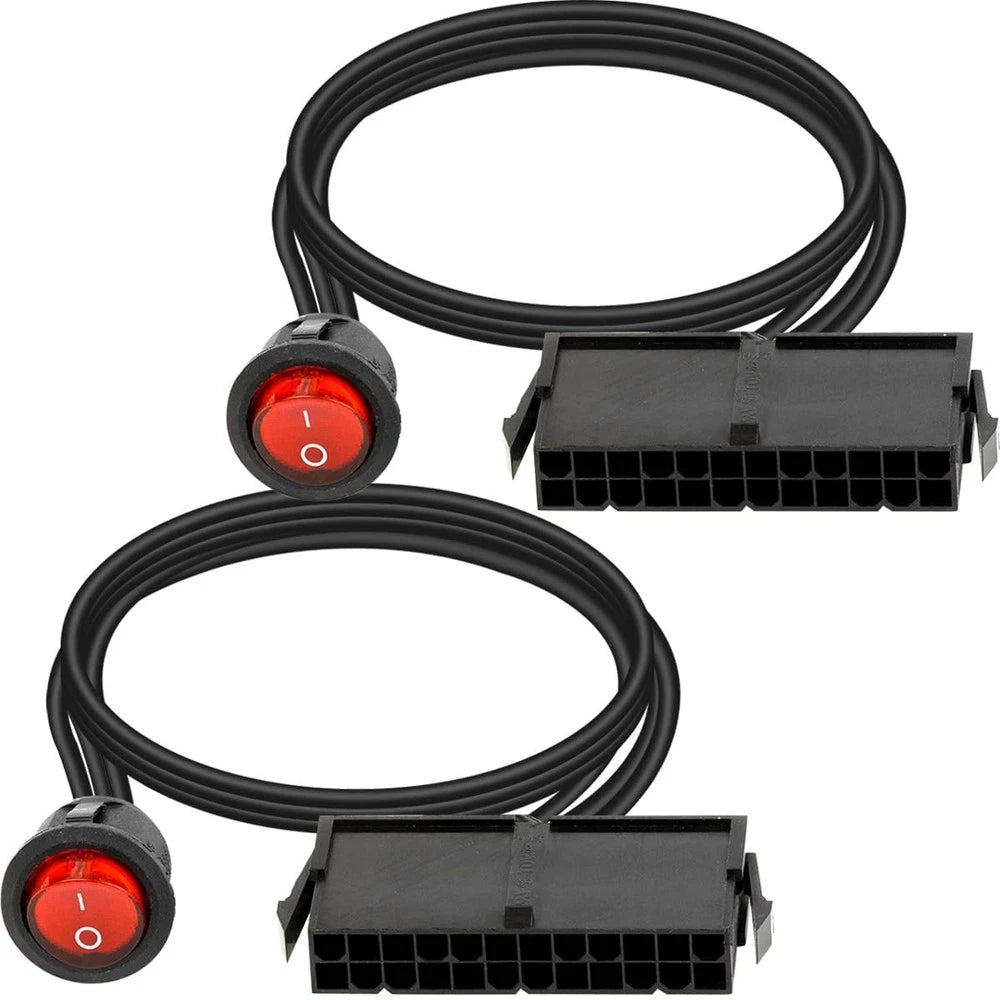 2X 24 Pin ATX Red LED Power On/Off Switch Jumper Bridge Adapter Cable