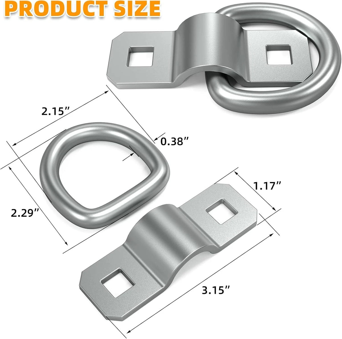 10X 3/8" D-Rings Heavy Duty Tie Down Anchors for Trucks (6000 lb Capacity)