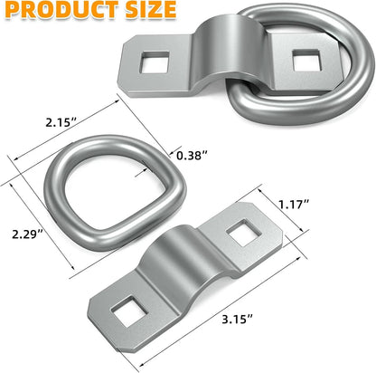 10X 3/8" D-Rings Heavy Duty Tie Down Anchors for Trucks (6000 lb Capacity)