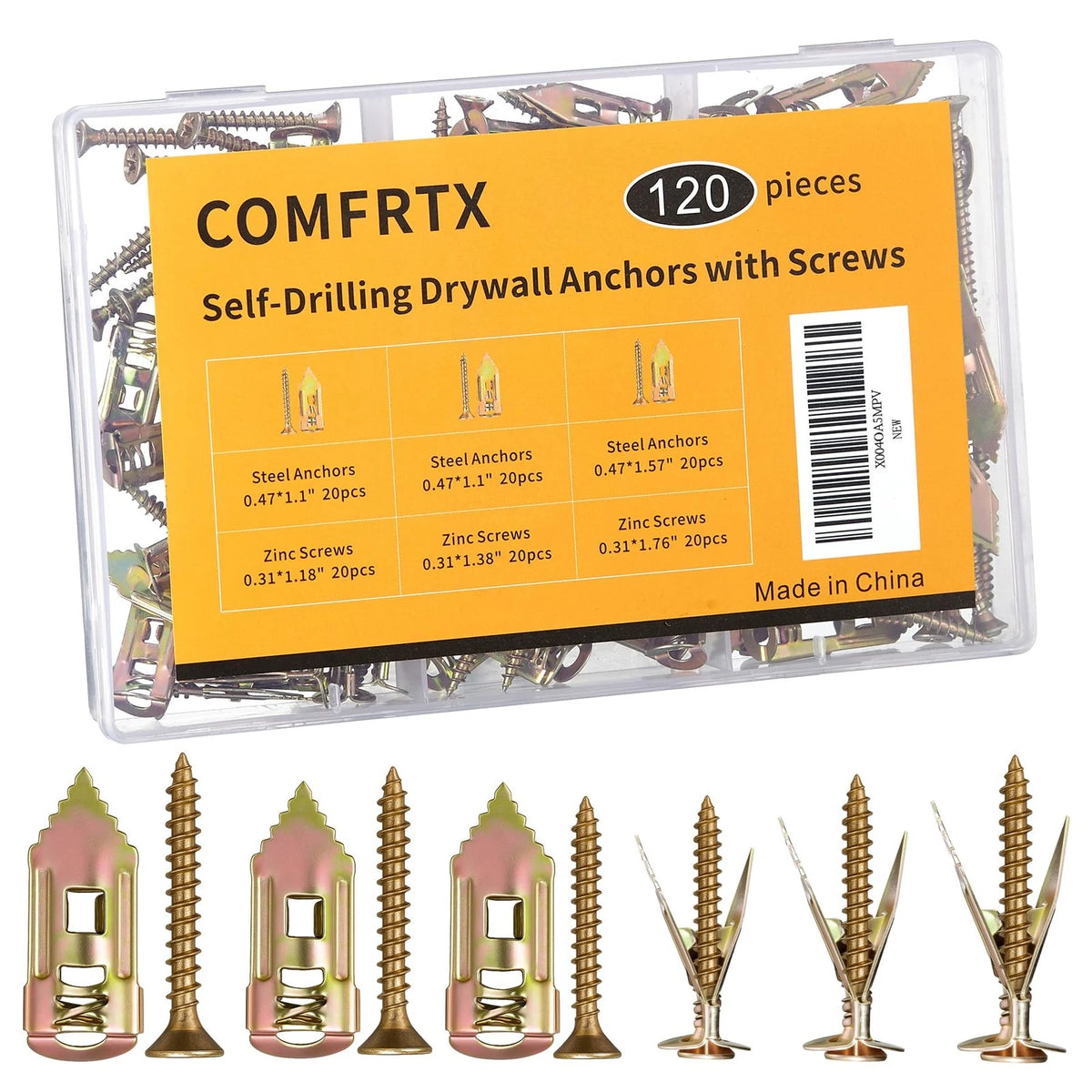 Set of 3 Self Drilling Drywall Anchors with Screws for Various Applications