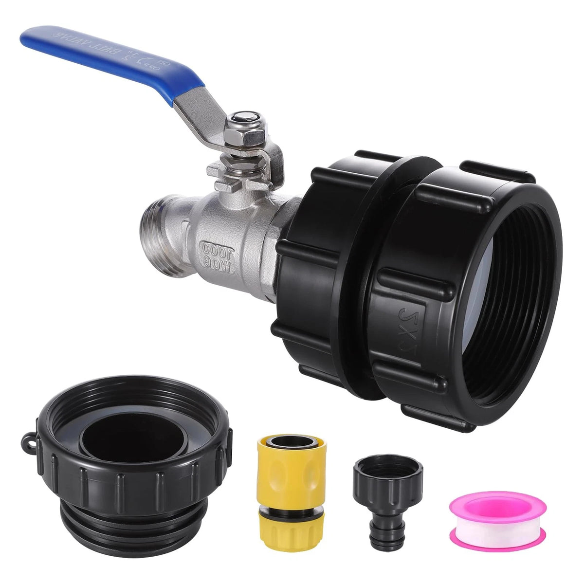 275-330 Gallon IBC Tote Water Tank Fittings 2.44" Black Yellow