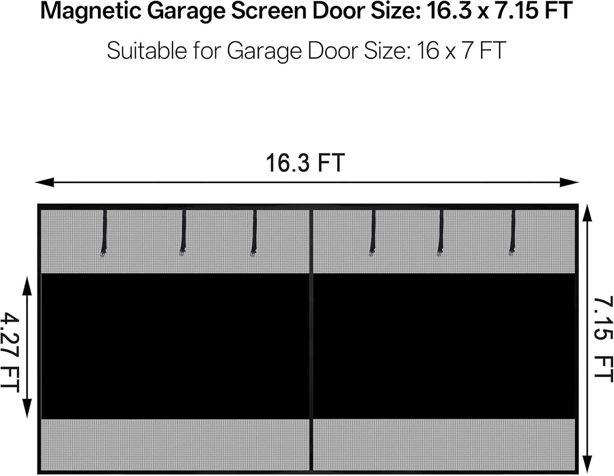 Heavy Duty Magnetic Privacy Garage Door Screen for 2-Car Garage (16x7 Ft)